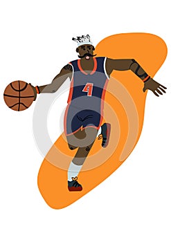 Cartoon basketball player with moustaÑÑ€Ñƒ ball possession